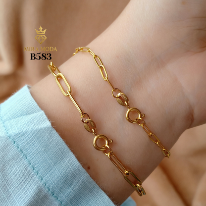B583 Round Lock Paper Clip Italy Gold Plated Bracelet for Men Women Tarnish Resistant Hypoallergenic Water Safe | MIRA MODA