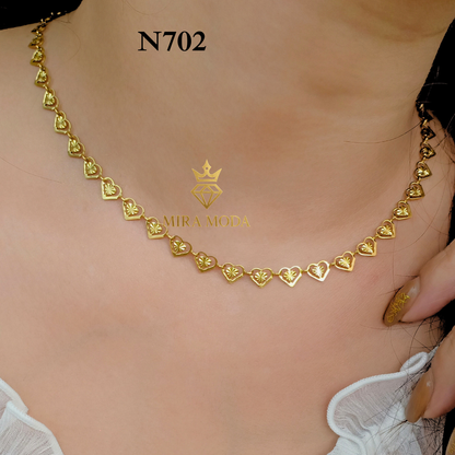 N702-Laser Cut Heart Link Necklace Gold Electroplated Elegant Motif Design 6MM for Women Lightweight | MIRA MODA