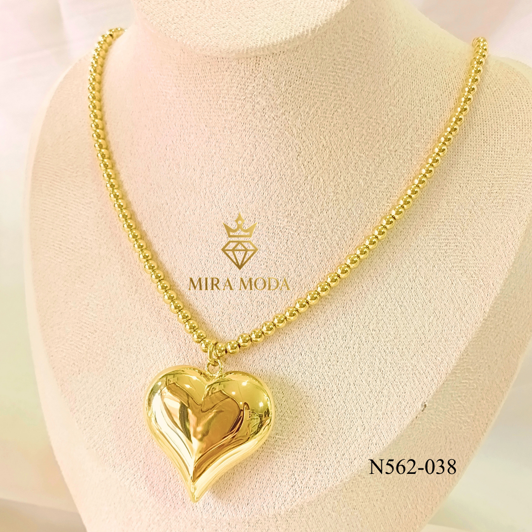 N562-20 Inches Ball Chain Big Heart Necklace for Women Tarnish Resistant Hypoallergenic | MIRA MODA
