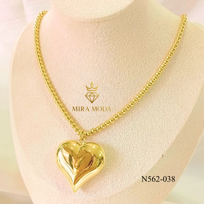 N562-20 Inches Ball Chain Big Heart Necklace for Women Tarnish Resistant Hypoallergenic | MIRA MODA