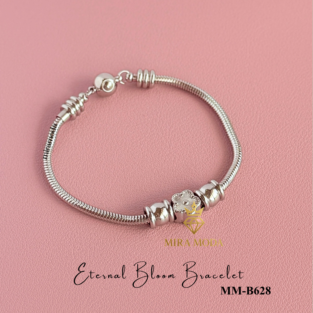 B628 Eternal Bloom Flower Charm Bracelet Snake Chain Trendy Aesthetic Tarnish Resistant | MIRA MODA