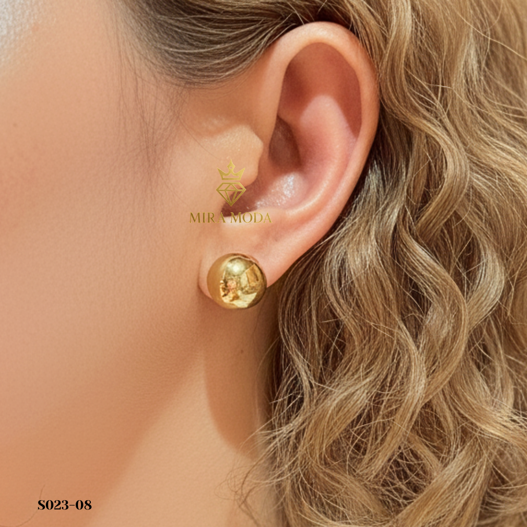 S023 Trendy 12mm Bubble Stud Earrings Mirror Finish | Everyday Wear | MIRA MODA