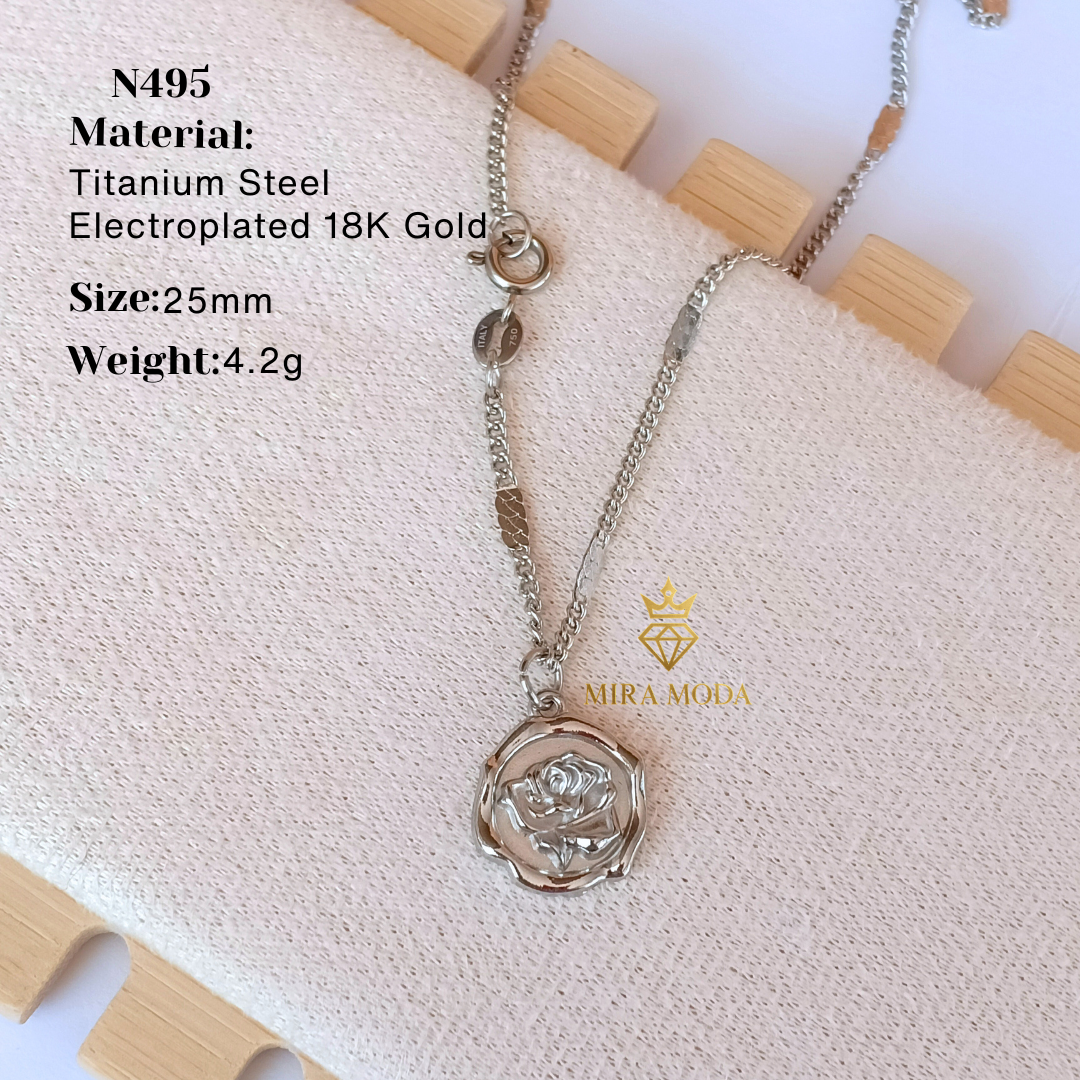 N495 Rose Pendant Necklace Hypoallergenic Tarnish Resistant Water Safe | MIRA MODA