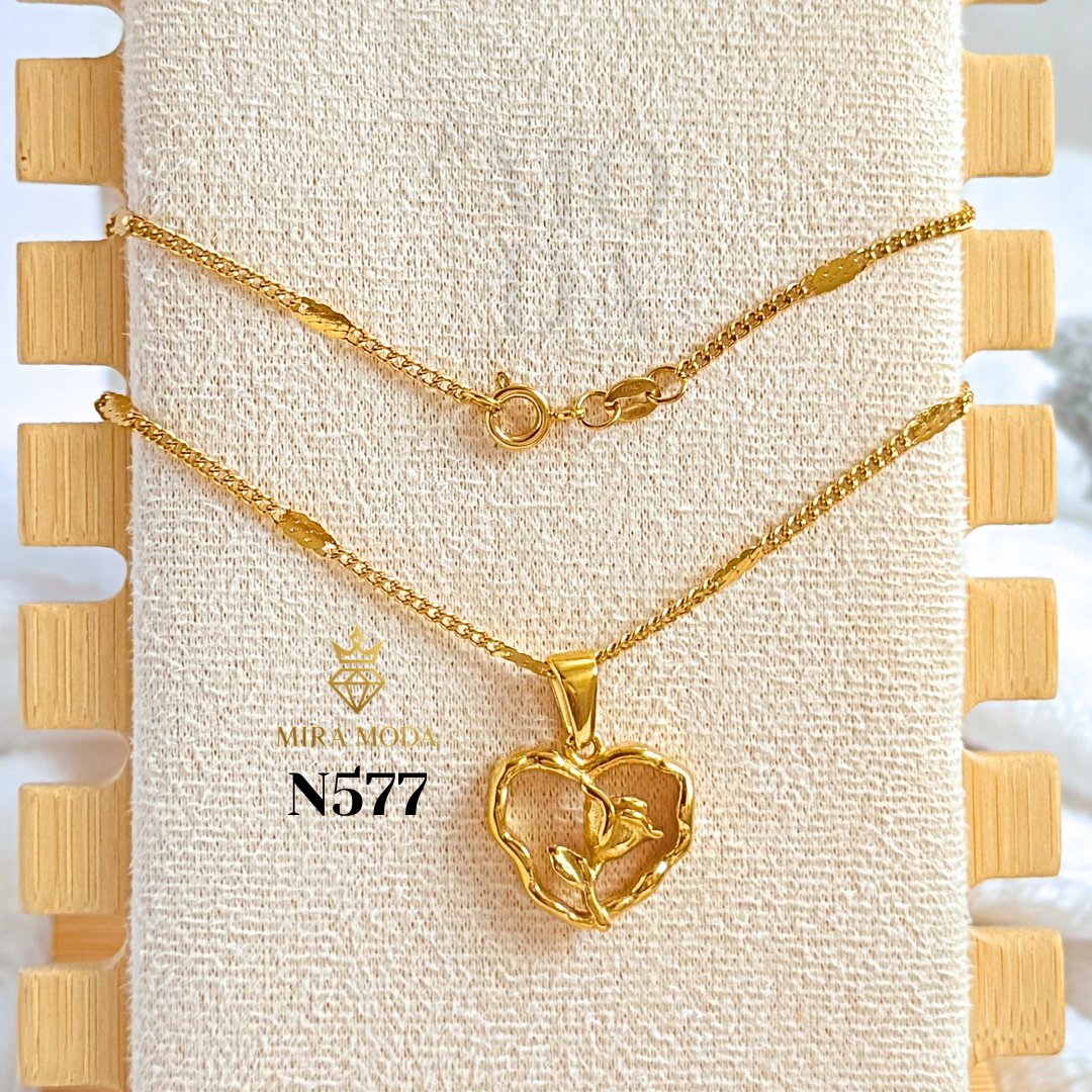 N577 Rose Heart Gold Plated Necklace 20 Inches for Men Women Hypoallergenic Tarnish Resistant | MIRA MODA