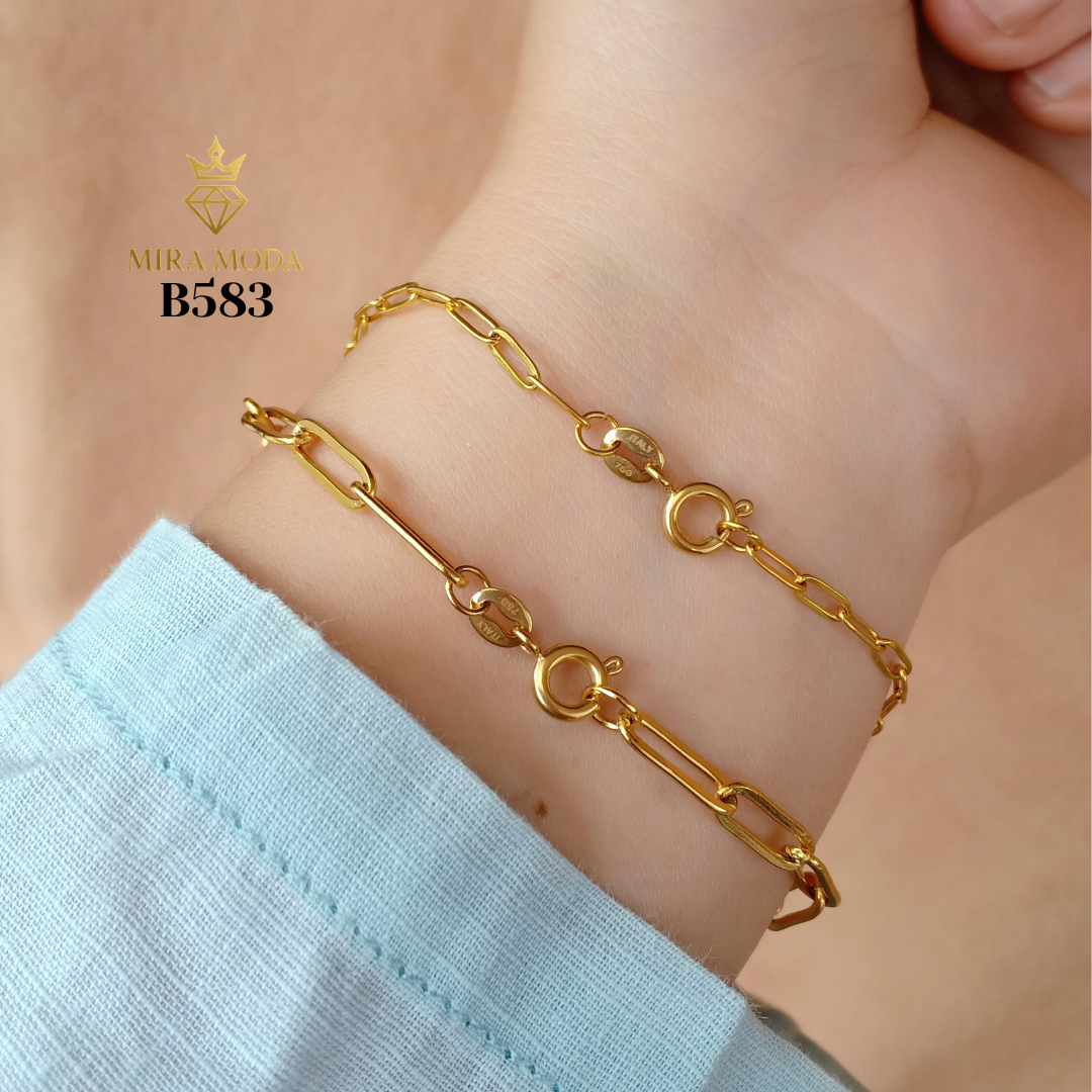 B583 Round Lock Paper Clip Italy Gold Plated Bracelet for Men Women Tarnish Resistant Hypoallergenic Water Safe | MIRA MODA