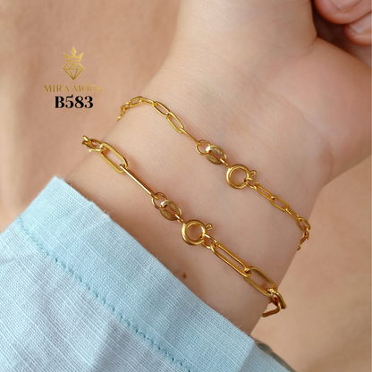 B583 Round Lock Paper Clip Italy Gold Plated Bracelet for Men Women Tarnish Resistant Hypoallergenic Water Safe | MIRA MODA