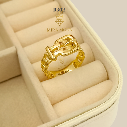 R302 Belt Design Ring Italy Gold Plated for Men & Women Tarnish Resistant Water Safe Hypoallergenic Daily Wear | Trendy | MIRA MODA
