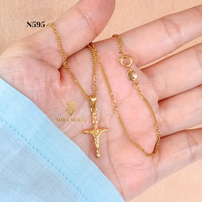 N595-Mini Cuban Cross Necklace| MIRA MODA