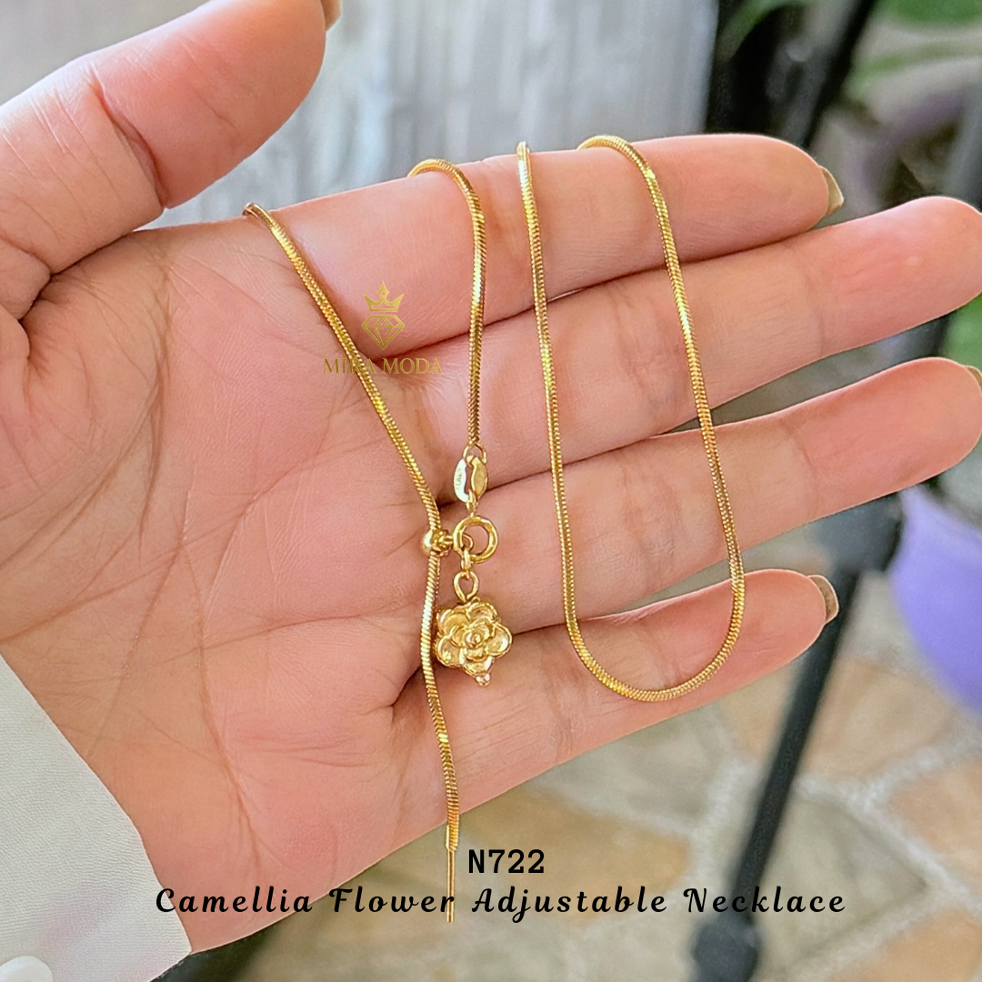 N722 Camellia Flower Adjustable Snake Chain Necklace Minimalist | MIRA MODA