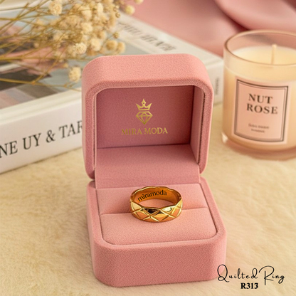 R313 Quilted Design Gold Plated Rings for Women & Men Trendy Hypoallergenic | MIRA MODA