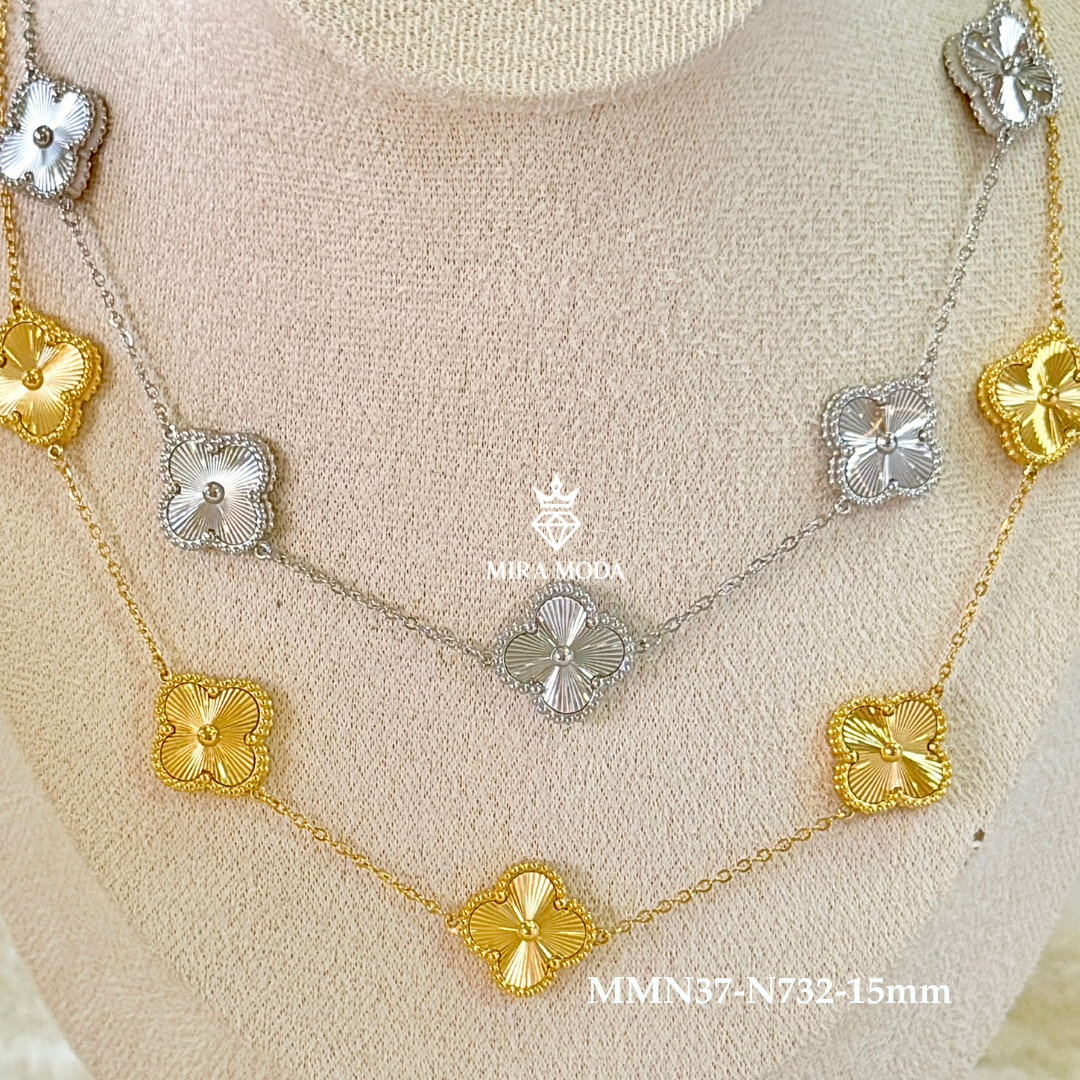 N732-Lucky Clover 5 Motif Necklace 15mm