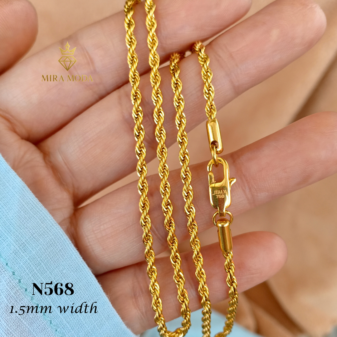 N567 Rope Chain Gold Plated Necklace for Men & Women Tarnish Resistant Hypoallergenic Not Pawnable | MIRA MODA