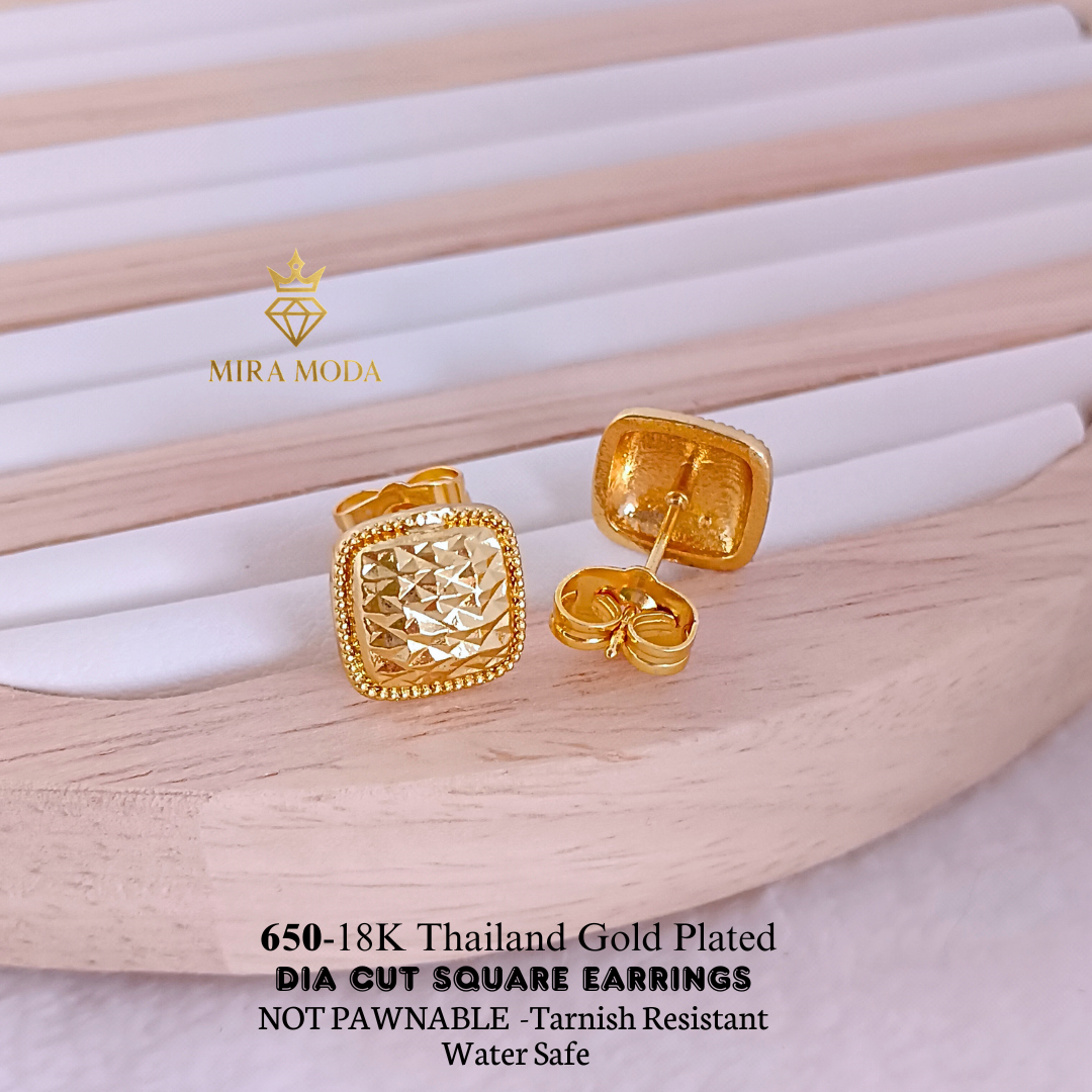 649 Thailand Gold Plated Dia Cut Stud Earrings  Water Safe for Women 650 | MIRA MODA