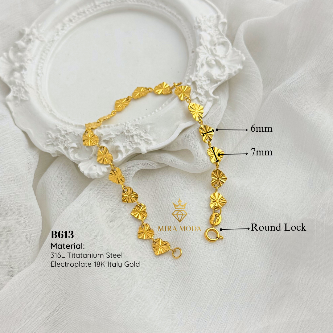 B613 –Dia Cut Heart Link Motif Bracelet | MIRA MODA