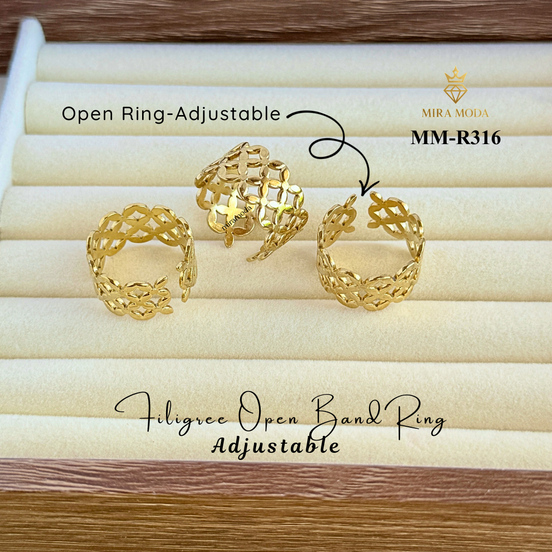 R316 Flower Adjustable Open Ring Filigree Statement for Men & Women