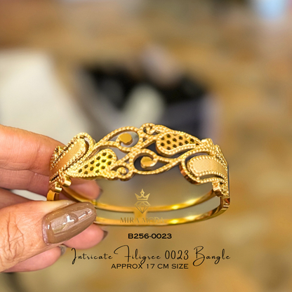 B256-Vintage Intricate Filigree Cuff Bangle Trendy Gold-Tone for Men & Women 17cm | MIRA MODA