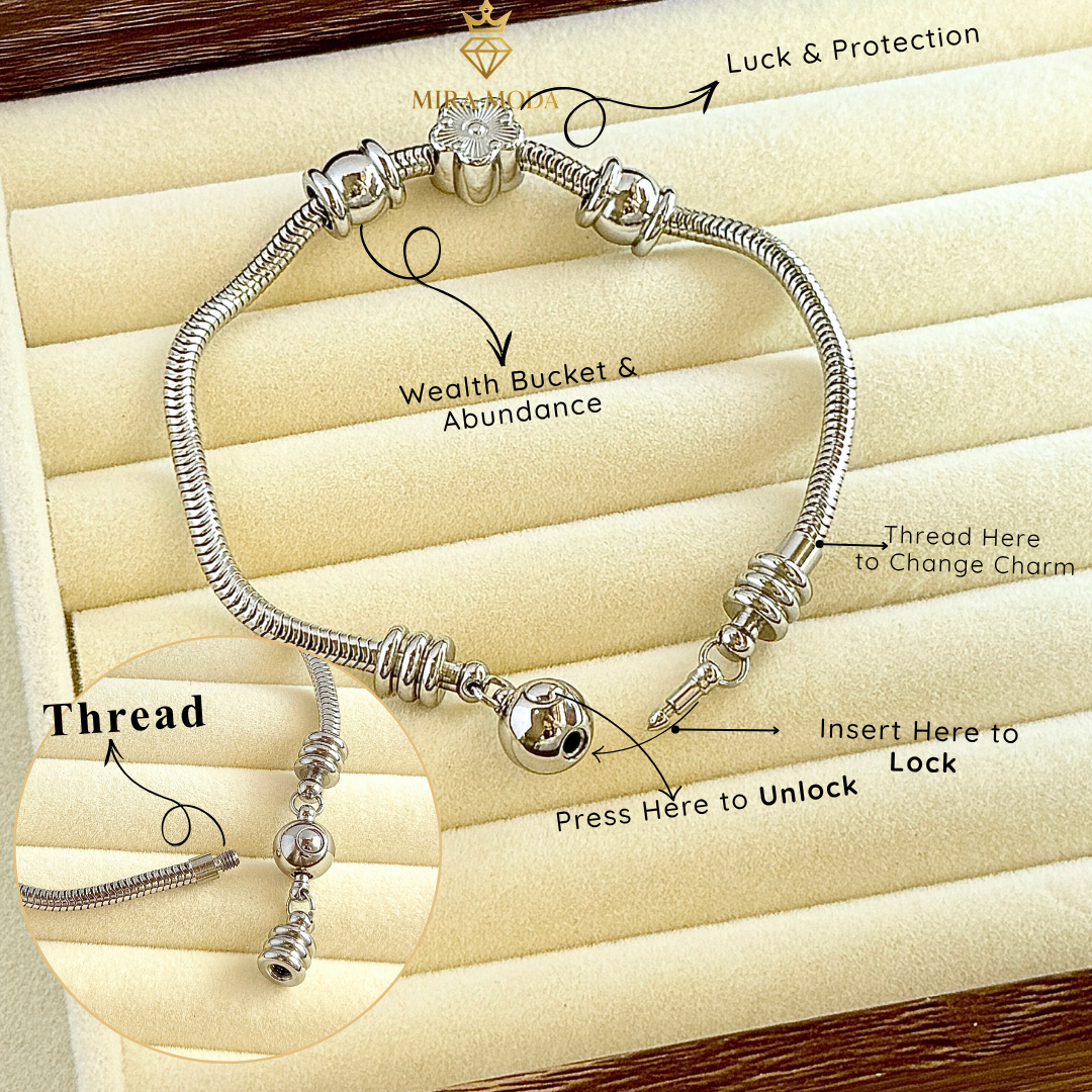 B628 Eternal Bloom Flower Charm Bracelet Snake Chain Trendy Aesthetic Tarnish Resistant | MIRA MODA