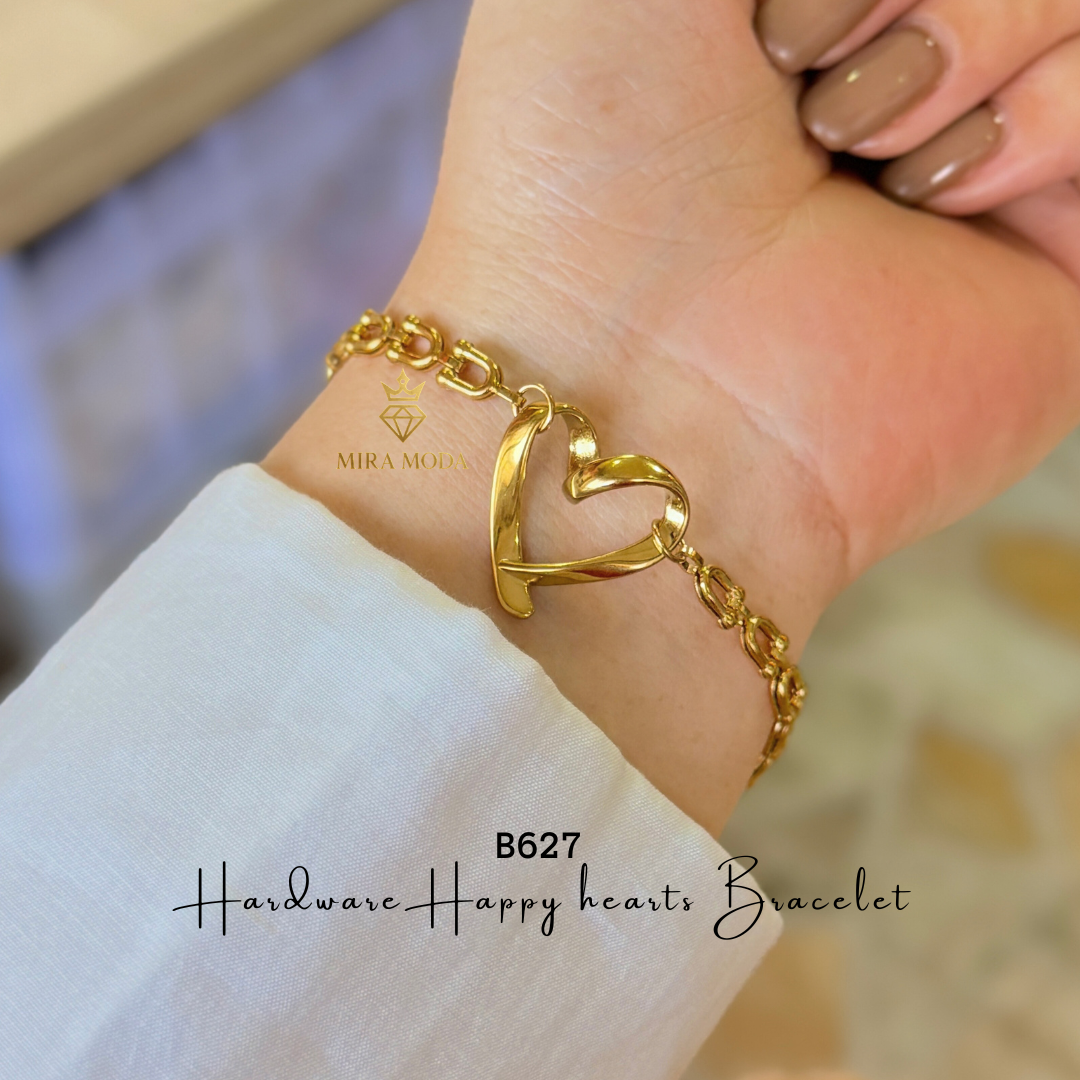 B627 Dainty Happy Heart Charm Bracelet Minimalist U-Link Chain | MIRA MODA