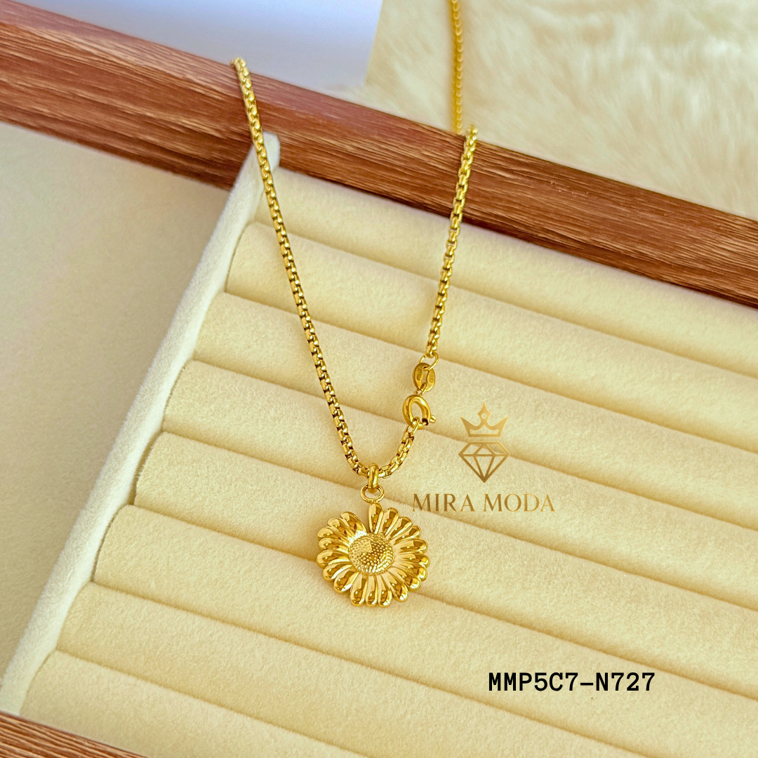 N727 Sunflower Pendant Necklace 18k Italy Gold Plated Tauco Chain for Women Tarnish Resistant Hypoallergenic 18" Round Lock with Stamp | MIRA MODA