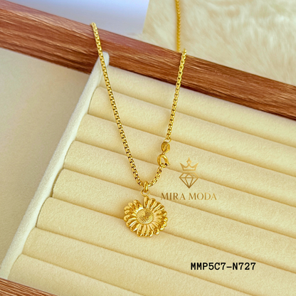 N727 Sunflower Pendant Necklace 18k Italy Gold Plated Tauco Chain for Women Tarnish Resistant Hypoallergenic 18" Round Lock with Stamp | MIRA MODA