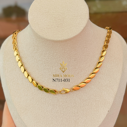 [MIRA MODA] N711 Damascus Coffee Bean Petal Link Chain 18” Necklace for Women Men Hypoallergenic