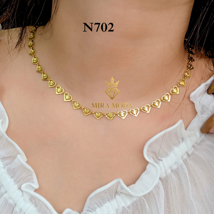 N702-Laser Cut Heart Link Necklace Gold Electroplated Elegant Motif Design 6MM for Women Lightweight | MIRA MODA