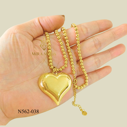 N562-20 Inches Ball Chain Big Heart Necklace for Women Tarnish Resistant Hypoallergenic | MIRA MODA