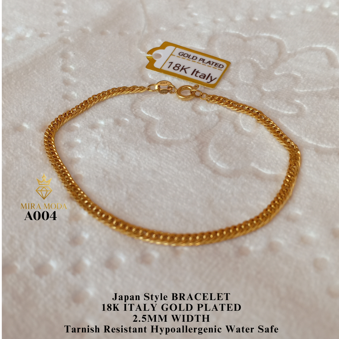 A002 Japan Style Anklet-Bracelet Italy Gold Plated for Women Men Tarnish Resistant Hypoallergenic Water Safe | MIRA MODA