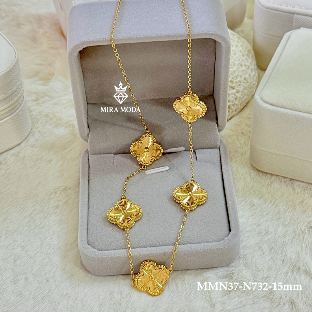 N732-Lucky Clover 5 Motif Necklace 15mm