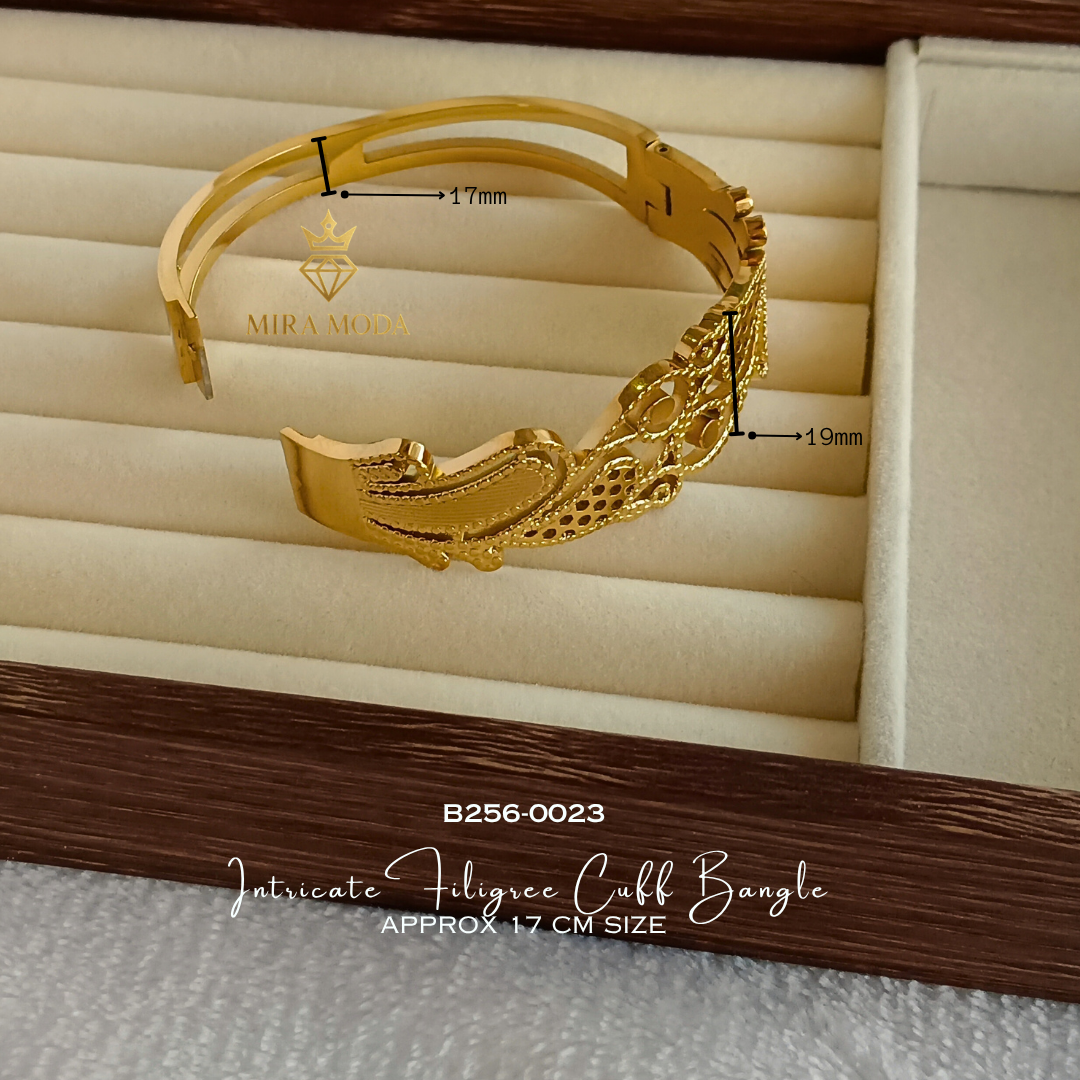 B256-Vintage Intricate Filigree Cuff Bangle Trendy Gold-Tone for Men & Women 17cm | MIRA MODA
