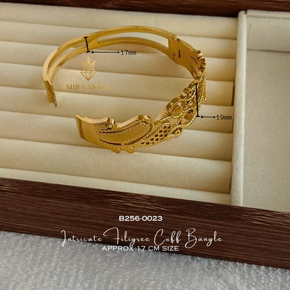 B256-Vintage Intricate Filigree Cuff Bangle Trendy Gold-Tone for Men & Women 17cm | MIRA MODA