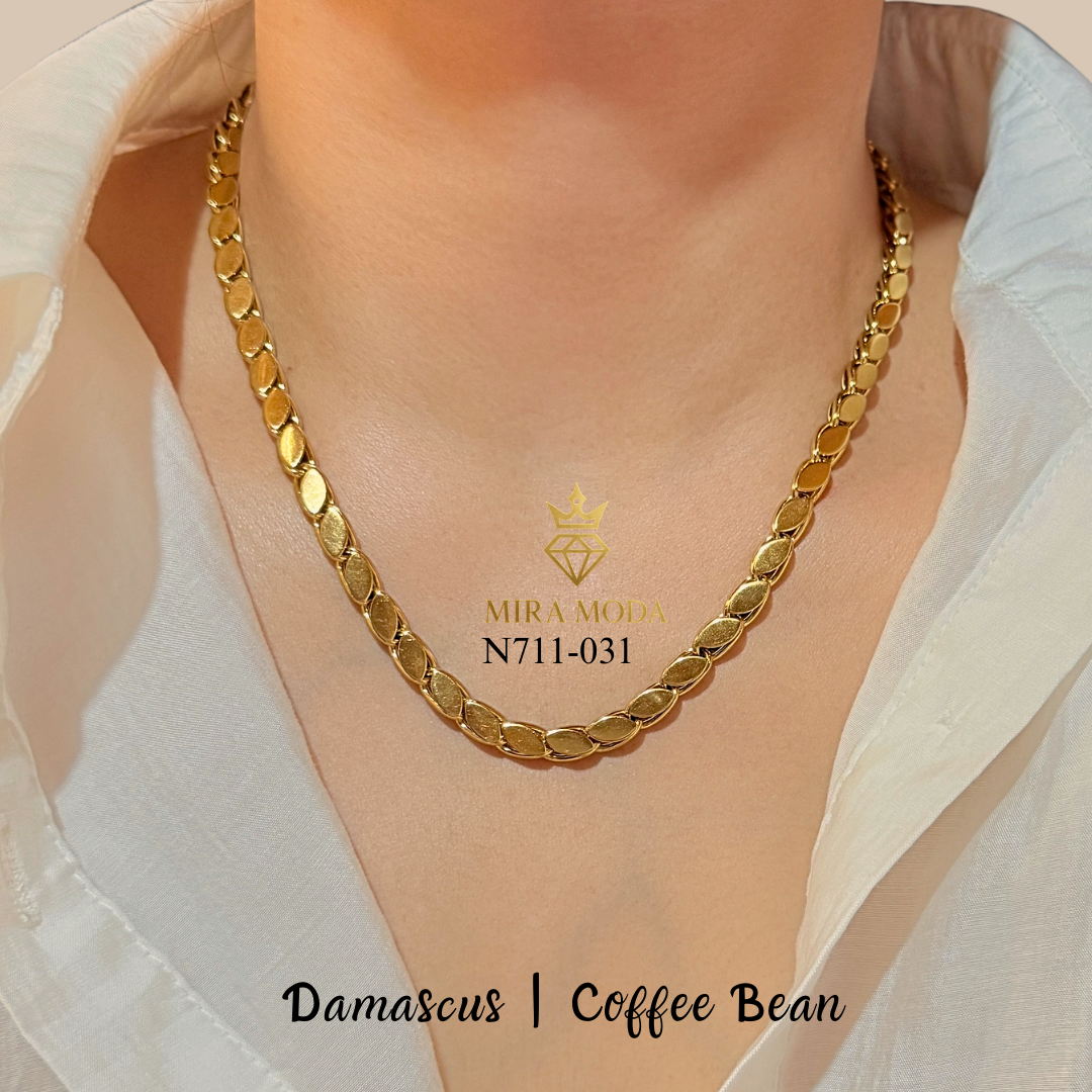 [MIRA MODA] N711 Damascus Coffee Bean Petal Link Chain 18” Necklace for Women Men Hypoallergenic