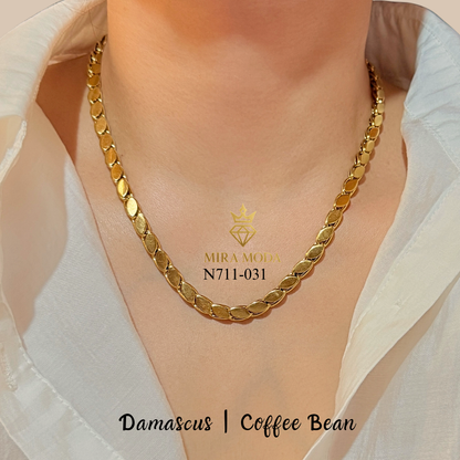 [MIRA MODA] N711 Damascus Coffee Bean Petal Link Chain 18” Necklace for Women Men Hypoallergenic