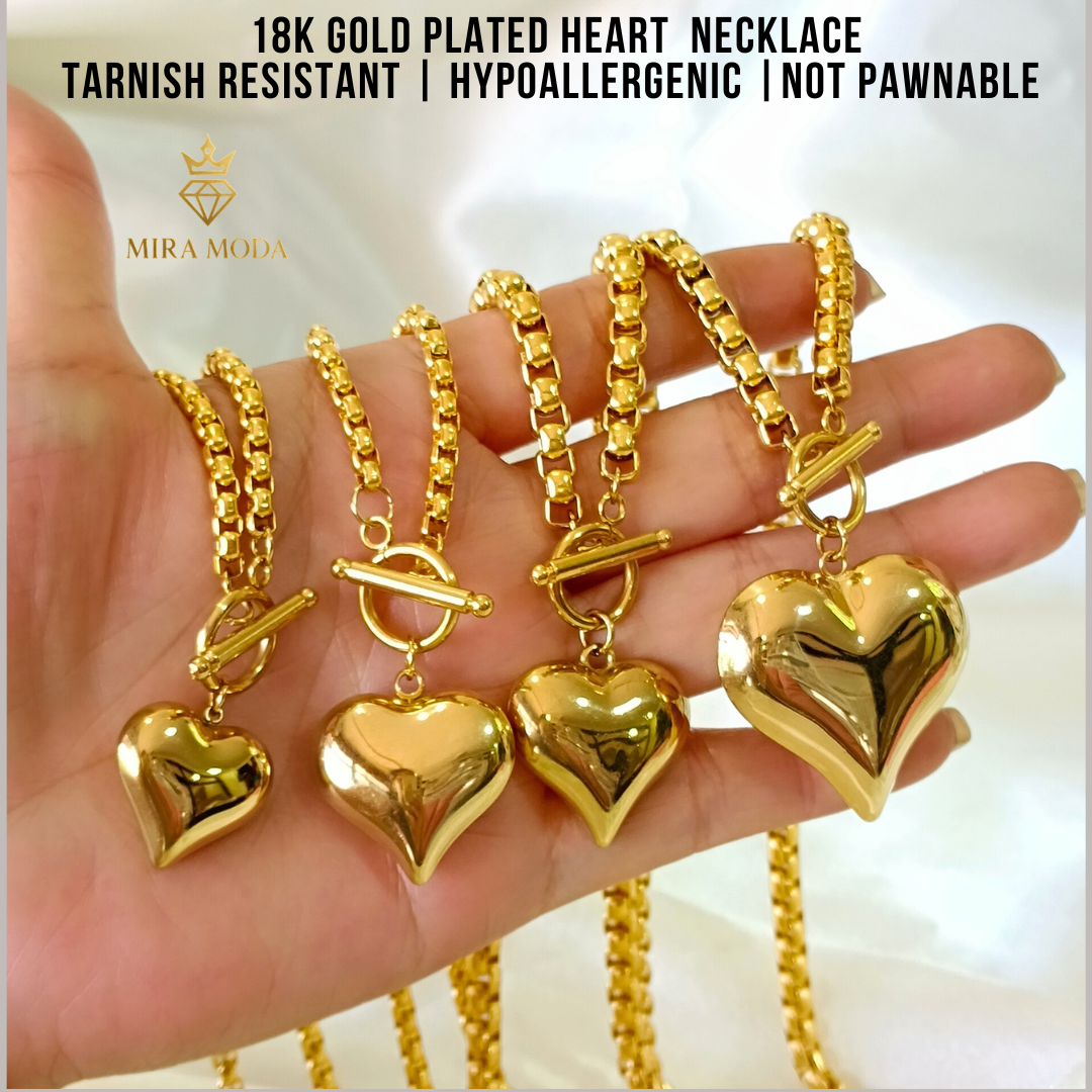 N493 Big Heart 18 Inches 18K Gold Plated Necklace for Women Hypoallergenic N494 N546 N545 | MIRA MODA