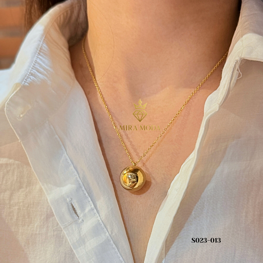 S023-Gold Plated Trendy Bubble Necklace 15mm for Men & Women Everyday Wear | MIRA MODA