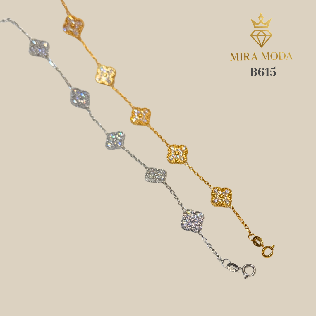 B615 Diamond-Cut  Clover Motif Station Bracelet 11mm| MIRA MODA
