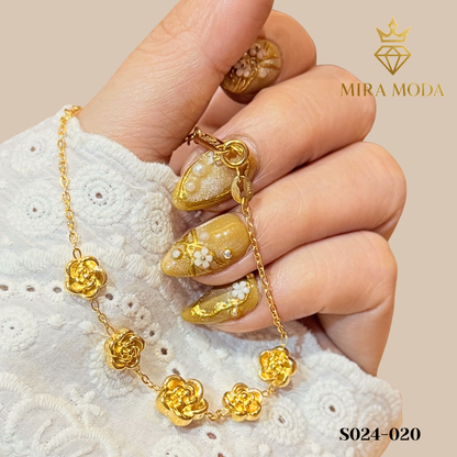 S024 Elegant Rose Motif Gold Plated Bracelet 7 Inches Adjuatable Hypoallergenic for Women | MIRA MODA