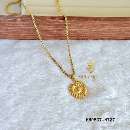 N727 Sunflower Pendant Necklace 18k Italy Gold Plated Tauco Chain for Women Tarnish Resistant Hypoallergenic 18" Round Lock with Stamp | MIRA MODA