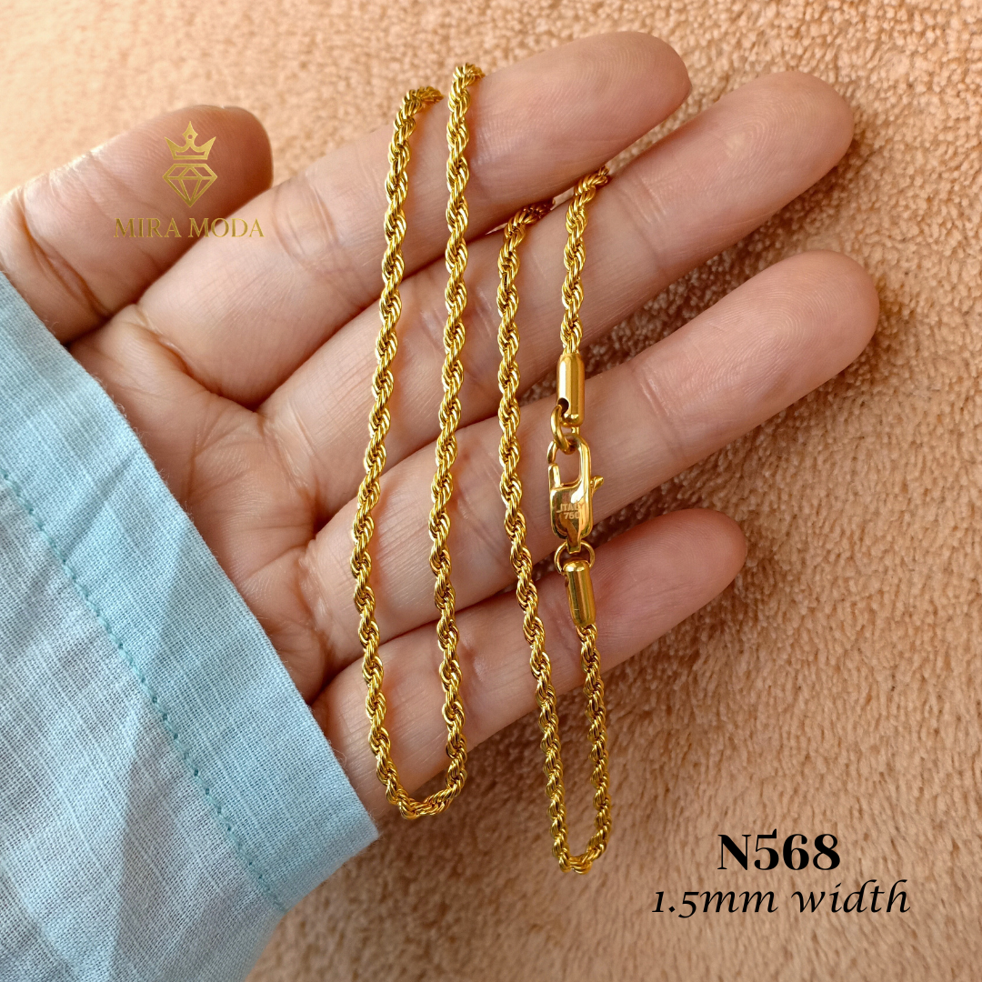 N567 Rope Chain Gold Plated Necklace for Men & Women Tarnish Resistant Hypoallergenic Not Pawnable | MIRA MODA