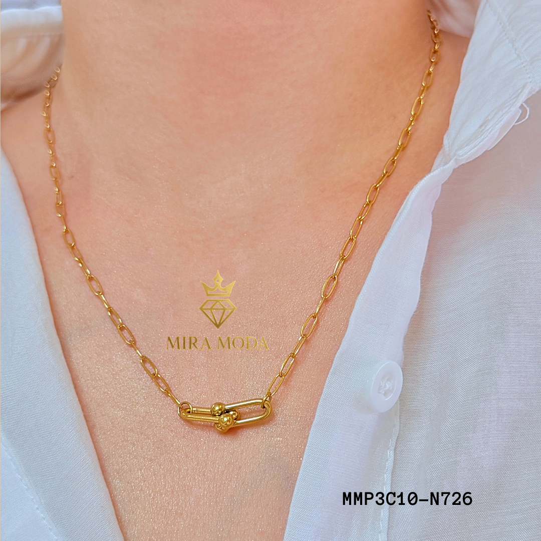 N726 Verona U Link Pendant Necklace 18k Italy Gold Plated Paperclip Chain for Women Tarnish Resistant Hypoallergenic 18" Round Lock with Stamp | MIRA MODA