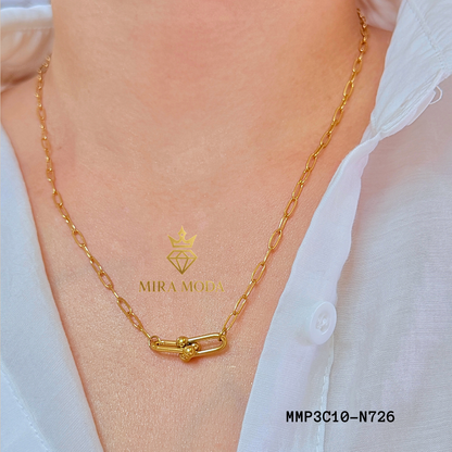 N726 Verona U Link Pendant Necklace 18k Italy Gold Plated Paperclip Chain for Women Tarnish Resistant Hypoallergenic 18" Round Lock with Stamp | MIRA MODA