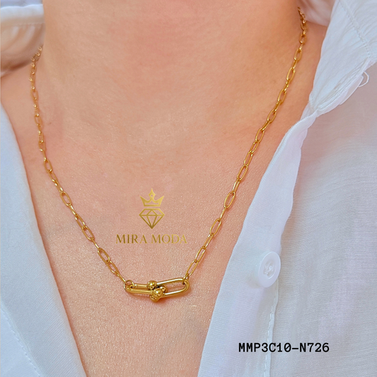 N726 Verona U Link Pendant Necklace 18k Italy Gold Plated Paperclip Chain for Women Tarnish Resistant Hypoallergenic 18" Round Lock with Stamp | MIRA MODA