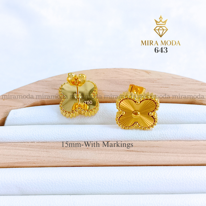643-15mm Lucky Clover Stud Earrings | MIRA MODA