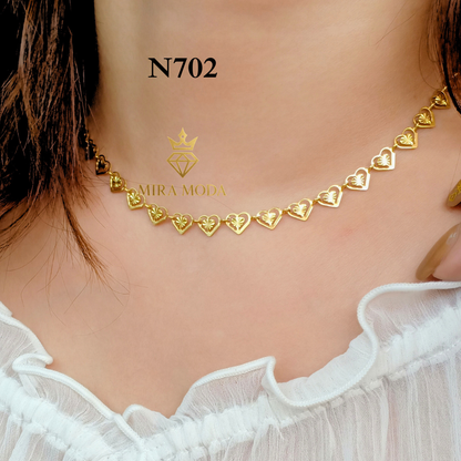 N702-Laser Cut Heart Link Necklace Gold Electroplated Elegant Motif Design 6MM for Women Lightweight | MIRA MODA
