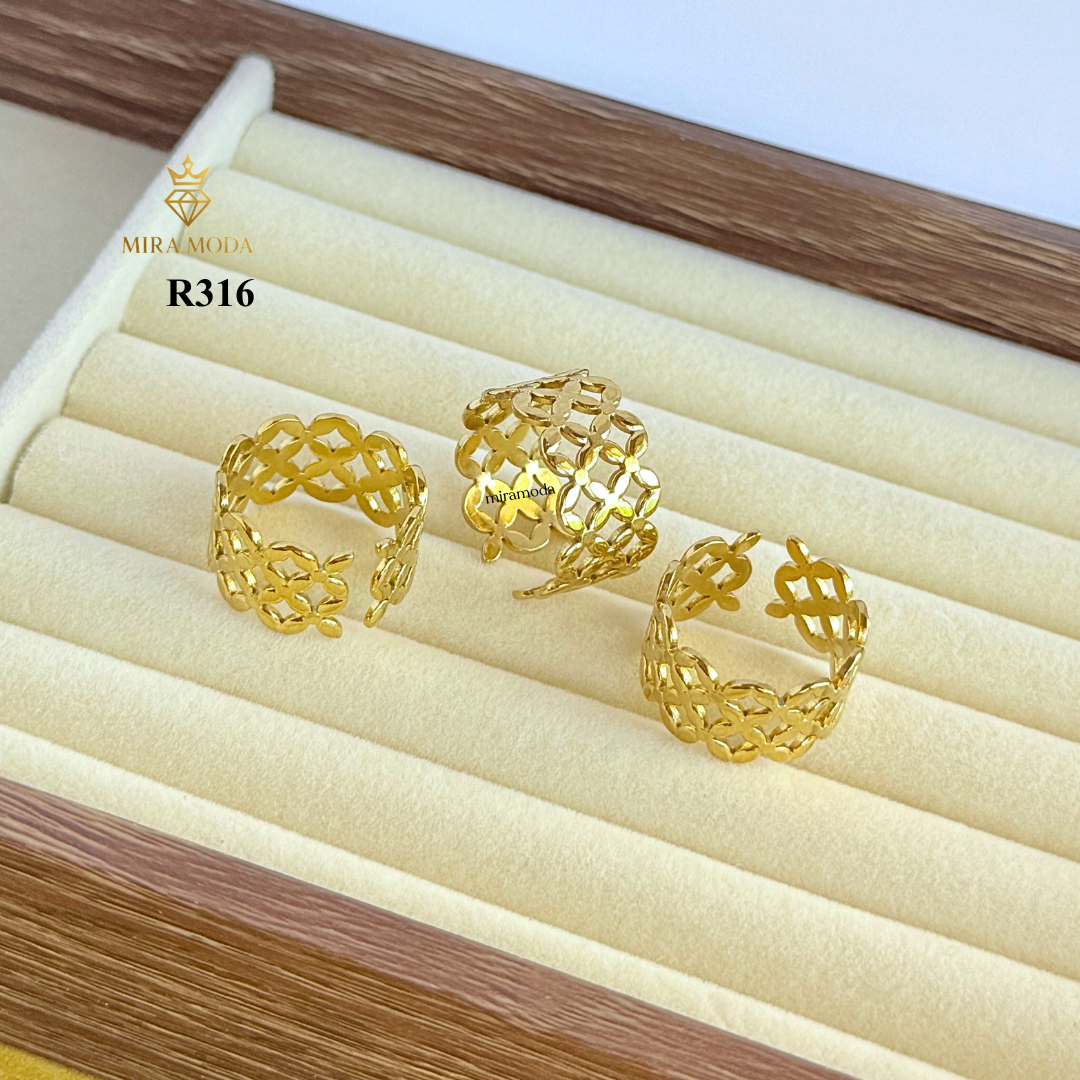 R316 Flower Adjustable Open Ring Filigree Statement for Men & Women