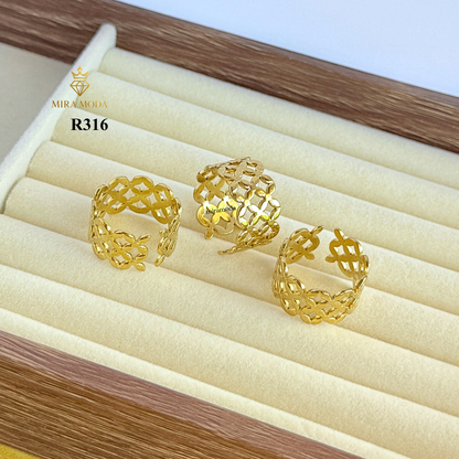 R316 Flower Adjustable Open Ring Filigree Statement for Men & Women
