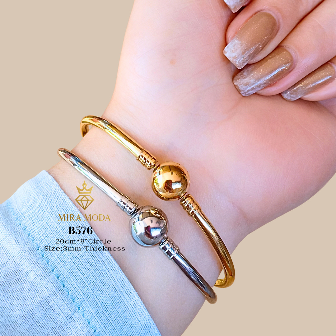 B576 Premium Gold Overlay Enchanted Circle Ball Bangle 20cm | MIRA MODA