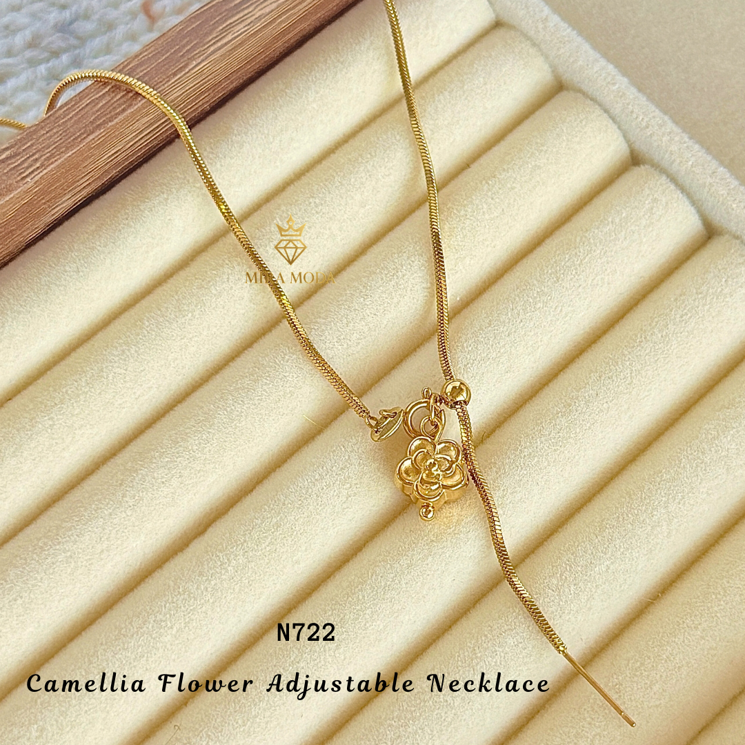 N722 Camellia Flower Adjustable Snake Chain Necklace Minimalist | MIRA MODA