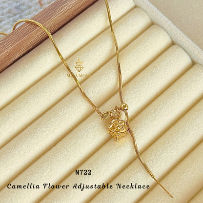 N722 Camellia Flower Adjustable Snake Chain Necklace Minimalist | MIRA MODA
