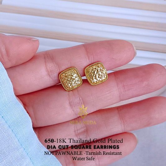 649 Thailand Gold Plated Dia Cut Stud Earrings  Water Safe for Women 650 | MIRA MODA